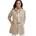 Plus Size Women's Long Denim Jacket by Jessica London in New Khaki Watercolor Animal (Size 26 W) Tunic Length Jean Jacket