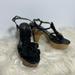 Coach Shoes | Coach "Jeanna" Womens Platform Black & Gold Flowered Leather Strappy Sandals 5.5 | Color: Black/Brown | Size: 5.5