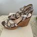 Coach Shoes | Coach Snake Print Sandal. Wedge Hill Size 7m. Wood Heel. | Color: Cream | Size: 7