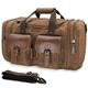 Wildroad 50L Travel Duffel Bag, Expandable Canvas Genuine Leather Duffle Bag Upgraded Overnight Weekender Bag Carry on Bag, Vintage Dark Brown, Classic