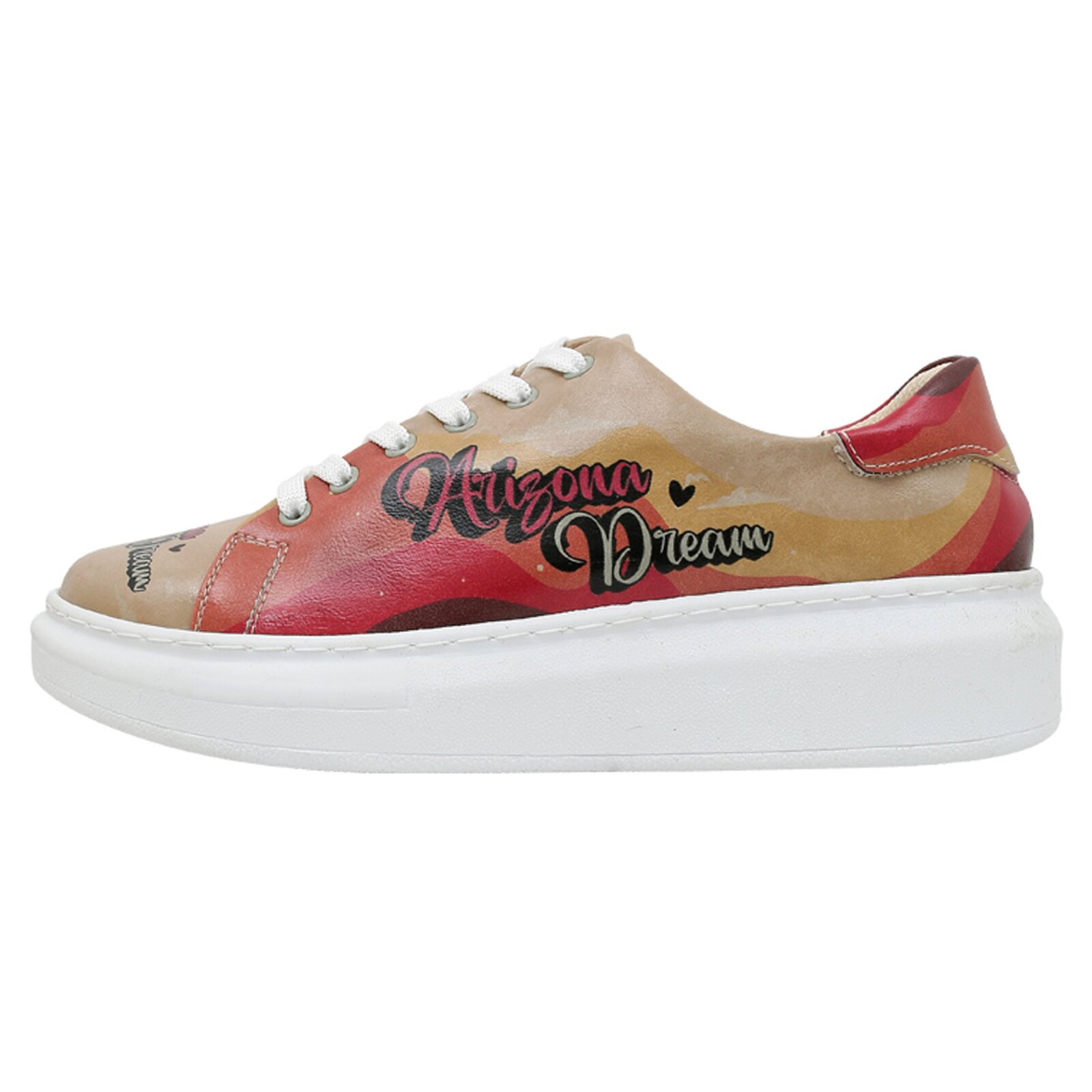 Plateausneaker DOGO "Myra Low-Top Sneaker Arizona Dream Damen Sneaker", Damen, Gr. 39, Normalschaft, bunt (natur), Lederimitat, Schuhe Skaterschuh Sneaker low, Handgefertigt