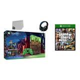 Microsoft 23C-00001 Xbox One S Minecraft Limited Edition 1TB Gaming Console with 2 Controller Included with Grand Theft Auto V BOLT AXTION Bundle Used