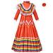 Kids Child Girls Mexican Traditional Dress National Style Long Sleeve Dance Princess Dress With Headdress Flower Carnival Birthday Party Dress Mom Baby Girl Matching