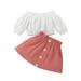JDEFEG Twins Clothes Girls Baby Girls Short Sleeve Solid Off Shoulder Tops Patchwork Skirt Set 2Pcs Little Girl Yoga Outfit Pajamas for Teens Girls Pajama Sets White 12M