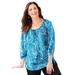 Plus Size Women's Ruched Neck Tie-Sleeve Top by Catherines in Vibrant Blue Paisley (Size 5X)