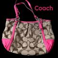 Coach Bags | Coach Vintage Leather Shoulder Bag Women's. Khaki Monogram/Pink Leather. | Color: Pink/Tan | Size: Os