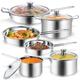 10-Piece Pots and Pans Set, Stainless Steel Cookware Set- Includes Ergonomic Handle Saucepans, Skillets, Dutch Oven, Stockpot, Steamer & More - Premium Pots and Pans for Home Chefs