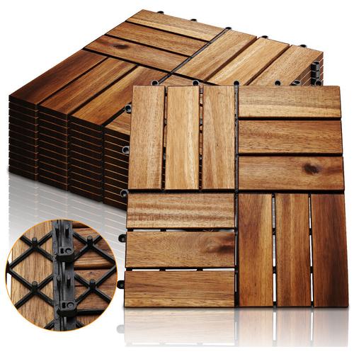 Tolletour – Holzfliesen Mosaik Akazienholz Fliese 22 Stück 30×30 cm Balkonfliesen Gartenfliesen