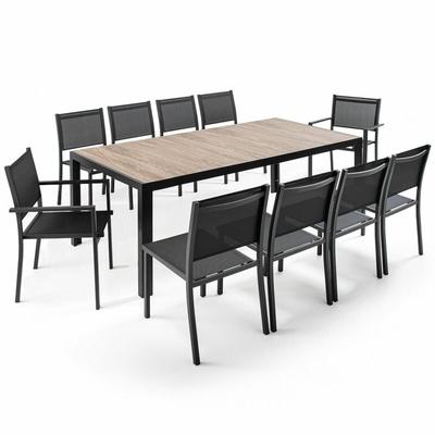 10-Sitzer-Gartentisch aus Aluminium und Keramik Grau - Holz