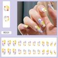 Glossy Fake Nail DIY Short Ballerina Full Cover Nail with Cross Star Matching with Rings and Necklaces