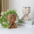 Face Planter Pot - Face Flower Pot for Indoor and Outdoor Plants Head Planter Succulent Planter Resin Head Planter Pots with Drainage Hole Figure Statue Ornament Home Decor