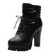 nsendm Snow Boots for Women Wide Width Motorcycle Cross-Strap Womens Boots High Short Boots Heel Womens Flat Boots 8 Shoes Black 5.5