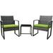 Brier 3-Piece Rattan Unwinding Furniture Set -Two Soft Cushion Sitting Chairs with a Glass Coffee Table - Green