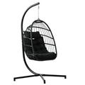 Indoor Outdoor Patio Hanging Egg Chair Wicker Swing Hammock Chair with Stand