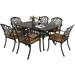 VIVIJASON 7-Piece Outdoor Furniture Dining Set All-Weather Cast Aluminum Patio Conversation Set Include 6 Cushioned Chairs and a Rectangle Table with Umbrella Hole for Balcony Lawn Garden Backyard