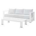 Lounge Sectional Sofa Chair Table Set White Aluminum Metal Fabric Modern Contemporary Outdoor Patio Balcony Cafe Bistro Garden Furniture Hotel Hospitality