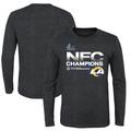 Youth Fanatics Branded Heathered Charcoal Los Angeles Rams 2021 NFC Champions Locker Room Trophy Collection Long Sleeve T-Shirt