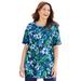 Plus Size Women's Easy Fit Short Sleeve Scoopneck Tee by Catherines in Navy Tropical (Size 4X)