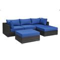 Hollywood Decor 5 Piece Patio Sectional w/ Cushions Plastic in Blue/Brown | 30 H x 102 W x 66 D in | Wayfair HD770P