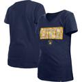 Girls Youth New Era Navy Milwaukee Brewers Flip Sequin Team V-Neck T-Shirt