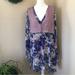 Free People Dresses | Free People Womens Alice Blue Floral Vested Dress Mini Swing Long Sleeve Medium | Color: Blue/Purple | Size: M