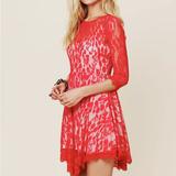 Free People Dresses | Free People Lace Taylor Swift Floral Mesh Red Skater Dress | Color: Cream/Red | Size: 2