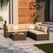 Latitude Run® 6 Piece Rattan Sectional Seating Group w/ Cushions Synthetic Wicker/All - Weather Wicker/Wicker/Rattan in Brown | Outdoor Furniture | Wayfair