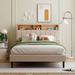 Full size Upholstered Platform Bed with Storage Headboard and USB Port, Linen Fabric Upholstered Bed