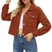 Juniors Casual Shirts Baseball Tees for Women Short Sleeve Women Casual Top Stand Collar Thick Solid Color Buttoned Double Pocket Short Shirt Jacket Woman Blouse Loose Fit Tees Women