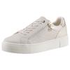Plateausneaker TAMARIS, Damen, Gr. 40, beige (ecru, goldfarben), Lederimitat, Lacklederimitat, sportlich, Schuhe, Freizeitschuh, Halbschuh, Schnürer mit Besätzen und Glitzerdetails
