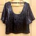 Free People Tops | Free People Women’s Sequined Flutter Sleeve Pullover Too, Sz M. Navy Blue. | Color: Blue | Size: M