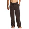 CQR Men's 100% Cotton Plaid Flannel Pyjama Trousers, Brushed Soft Lounge & Sleep PJ Bottoms with Pockets, Flannel Pyjama Solid Dark Brown, XL