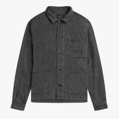 Herringbone Merino Wool Overshirt - Gray - Fred Perry Shirts