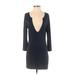 Ann Taylor LOFT Casual Dress - Mini Plunge 3/4 sleeves: Blue Print Dresses - Women's Size Small