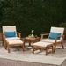 Outdoor Mid-Century Modern Acacia Wood 2 Seater Set Ottomans Brown