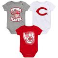 Newborn & Infant Heather Gray/Red/White Cincinnati Reds Minor League Player Three-Pack Bodysuit Set