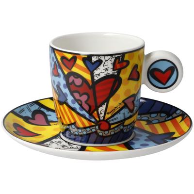 Espressotasse GOEBEL "Britto", bunt, B:12cm H:7cm, Porzellan, Trinkgefäße, Pop Art, Fine Bone China, Romero Britto - A New Day Image