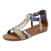 Sandale LASCANA "Sommerschuh, Sandalette", Damen, Gr. 38, blau (beige, blau), Obermaterial: 50% Lederimitat, 50% Textilmaterial. Futter: 100% Lederimitat. Decksohle: 100% Lederimitat. Laufsohle: 100% Synthetik, bedruckt, modisch, Schuhe Sandalette,...