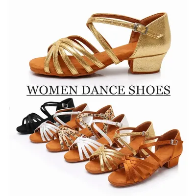 Chaussures de danse à semelle en cuir souple pour femmes talon moyen salle de Rhlatine tango