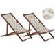 Lot de 2 chiliennes en bois foncé et tissu motif boho beige