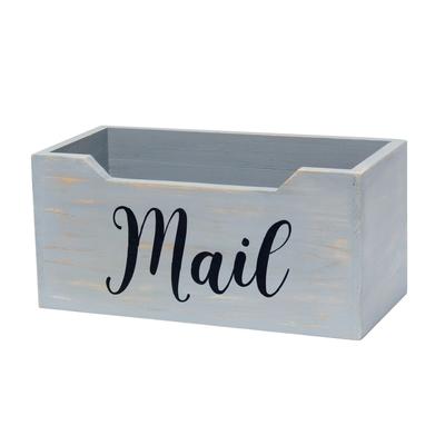 Rectangular Wooden "Mail" Printed Accent Box - 11.5" - Gray and Black