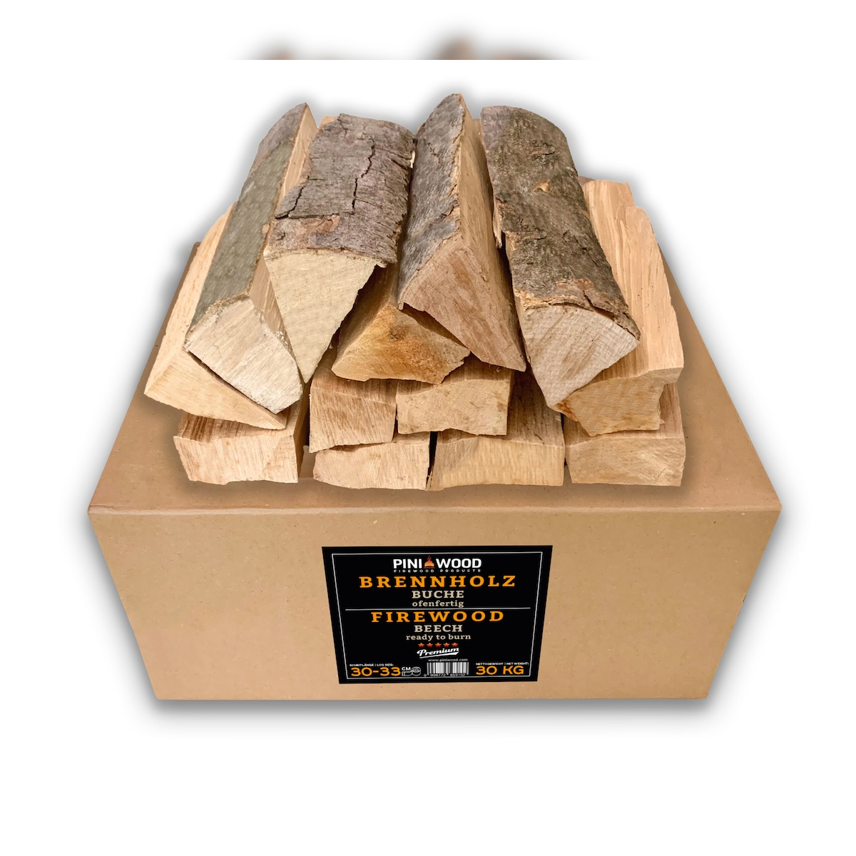 PINI Brennholz ofenfertig Buche 30 Kg ca. 30-33 cm für Kamin Grill Feuerschale Pizzaofen Smoker Image