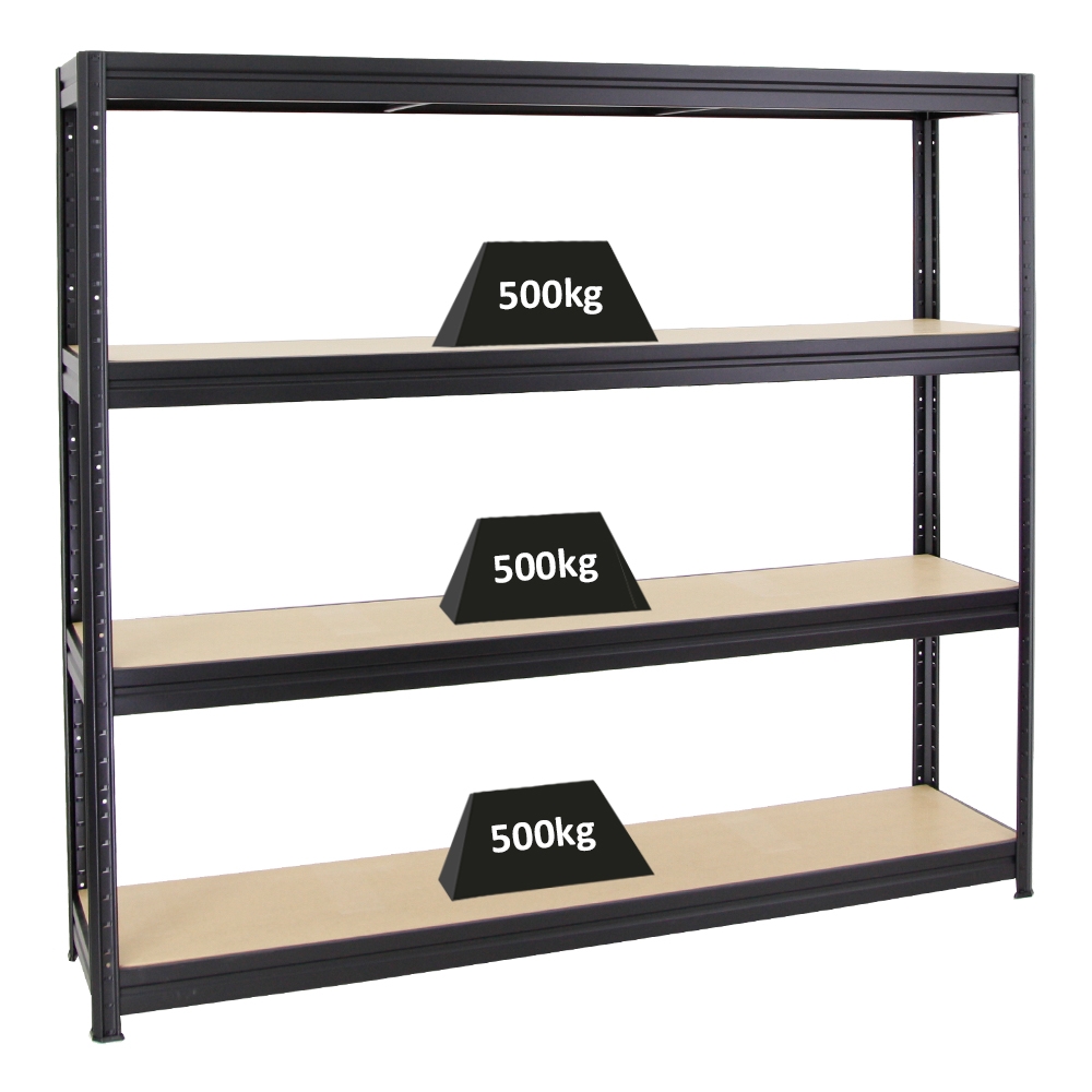 PROREGAL Schwerlastregal Dino | HxBxT 180x200x45 cm | Fachlast 500kg | Schwarz | Steckregal Lagersystem Stecksystem Regalsystem Image