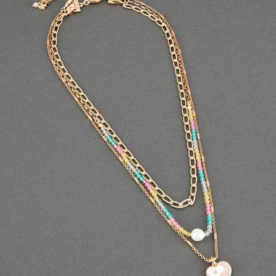 Lucky Brand Rainbow Beaded Enamel Charm Layer Necklace - Women's Ladies Accessories Jewelry Necklace Pendants in Gold