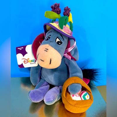 Disney Holiday | Disney Store Exclusive Nwt Vtg 90s Easter Bonnet Eeyore & Basket Beanbag Plush | Color: Blue/Purple | Size: 8”