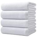 POLYTE Microfibre Oversize Quick Dry Lint Free Bath Towel, 152 x 76 cm, 4 Pack (White, Waffle Weave)