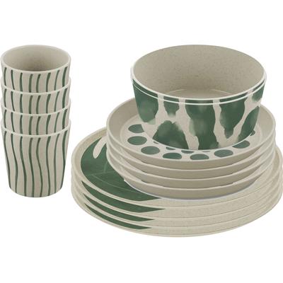 Kombiservice KOZIOL "Geschirr-Set, Service CONNECT SET MONSTERA", beige (nature desert sand), 16 tlg., Kunststoff, Gesch