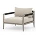 Corrigan Studio® Cremont Sherwood Teak Patio Chair w/ Cushions Metal in Gray/White/Brown | 24.5 H x 33 W x 34.3 D in | Wayfair JSOL-10001K-971