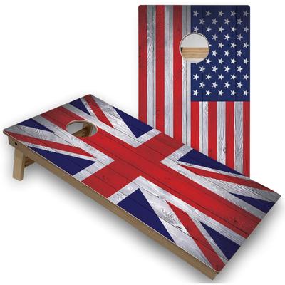 Solid Wood Cornhole Boards - UK & USA Flag Design