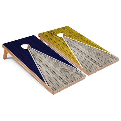 Solid Wood Cornhole Boards - Navy and Yellow Triangle Design